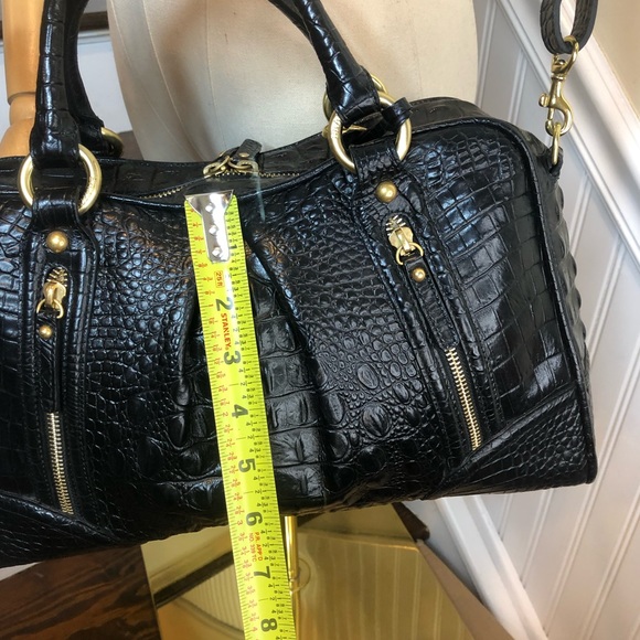 BRAHMIN Black Croc Leather Shoulder Bag With Adjustable Crossbody Strap - Picture 9 of 17